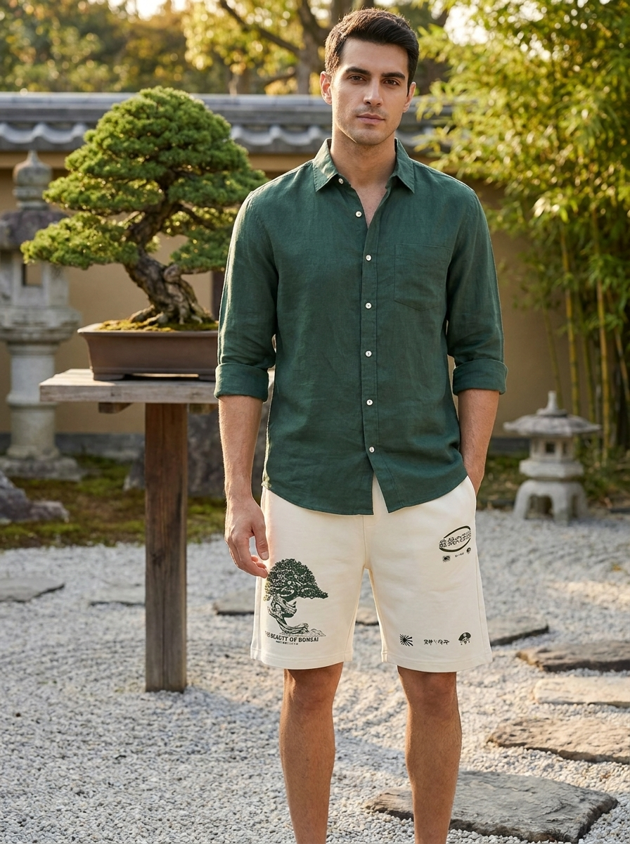 Men's Graphic Fleece Sweat Shorts – "The Beauty of Bonsai" Edition
