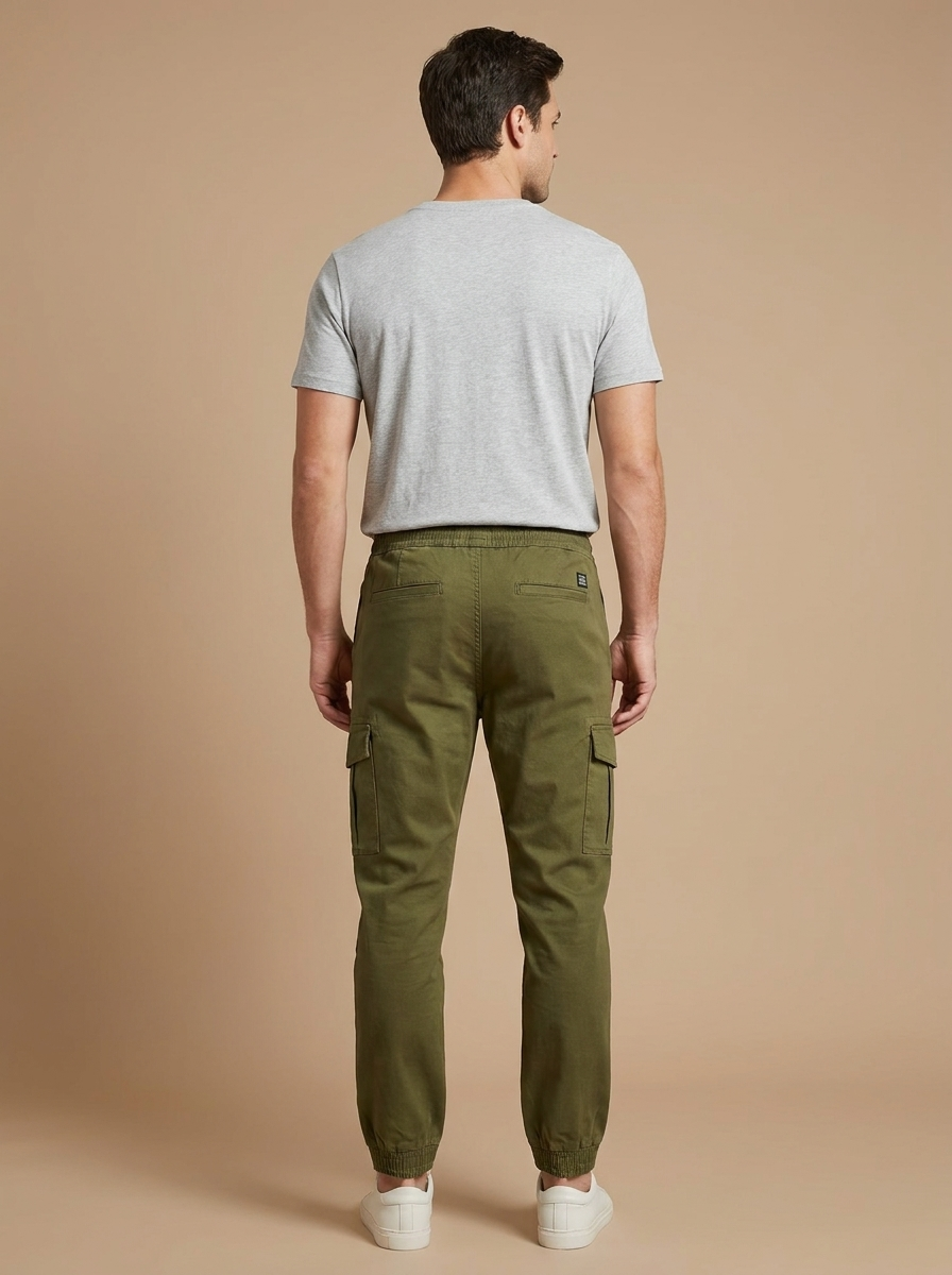 Men’s Slim-Fit Cargo Joggers - Utility Pants with Elastic Drawstring Waist