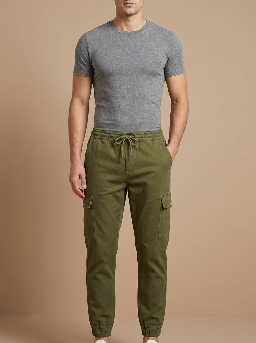 Men’s Slim-Fit Cargo Joggers - Utility Pants with Elastic Drawstring Waist