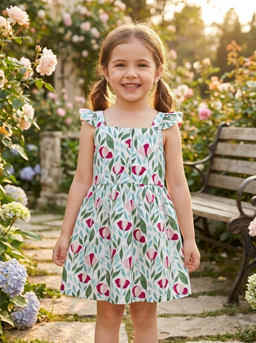 girls summer dress Beautiful Violet Green Spring Twirly Baby 6m The full skirt with tucks is great for twirling Girls' Floral Tulip Print Ruffle