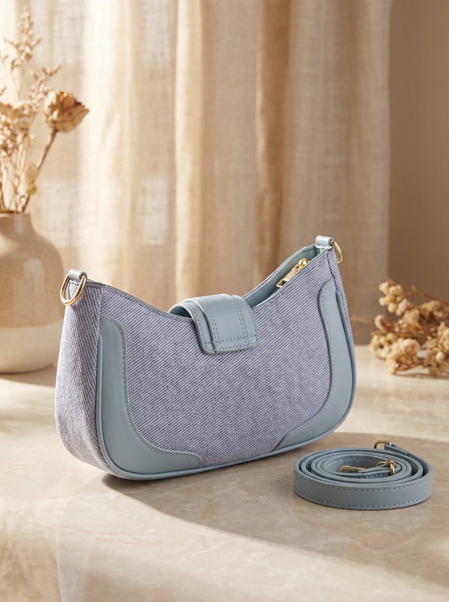 Chic Crescent Shoulder Bag with Buckle Accent - Adjustable Crossbody