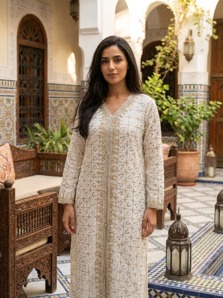 Elegant Embroidered Grey Maxi Dress for Women – Luxury Arabic Style Long Sleeve Abaya Dress