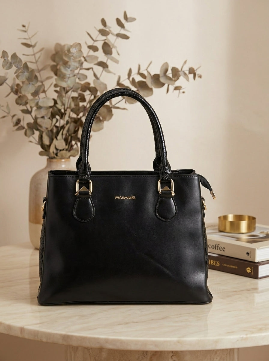 Women's Elegant Top Handle Satchel Bag - Multi-Compartment Crossbody Handbag