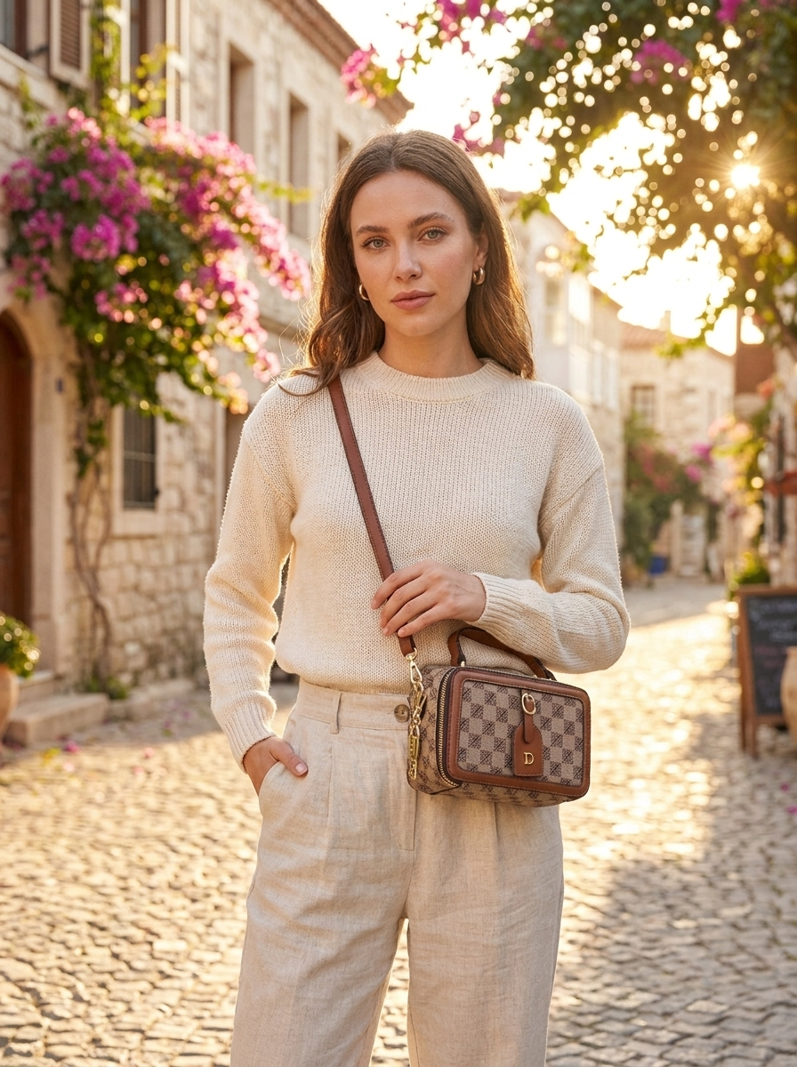 Chic Structured Box Crossbody Bag - Printed & Metallic