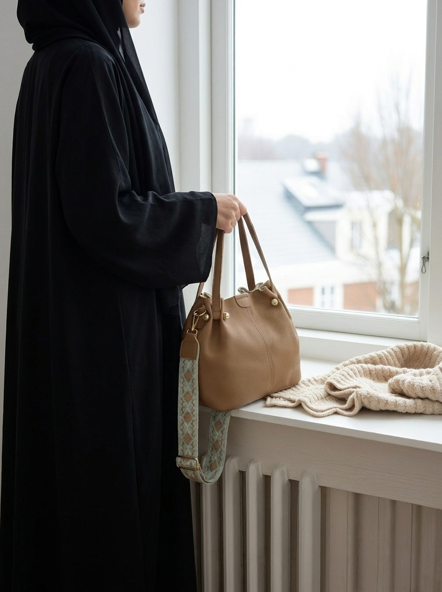 Elegant Small Tote Handbag for Women – Soft Leather Shoulder Bag with Detachable Scarf Accent