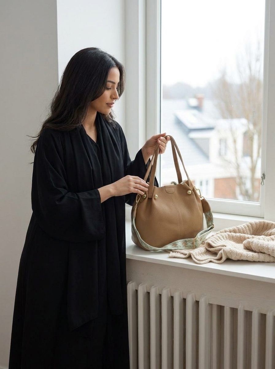 Elegant Small Tote Handbag for Women – Soft Leather Shoulder Bag with Detachable Scarf Accent
