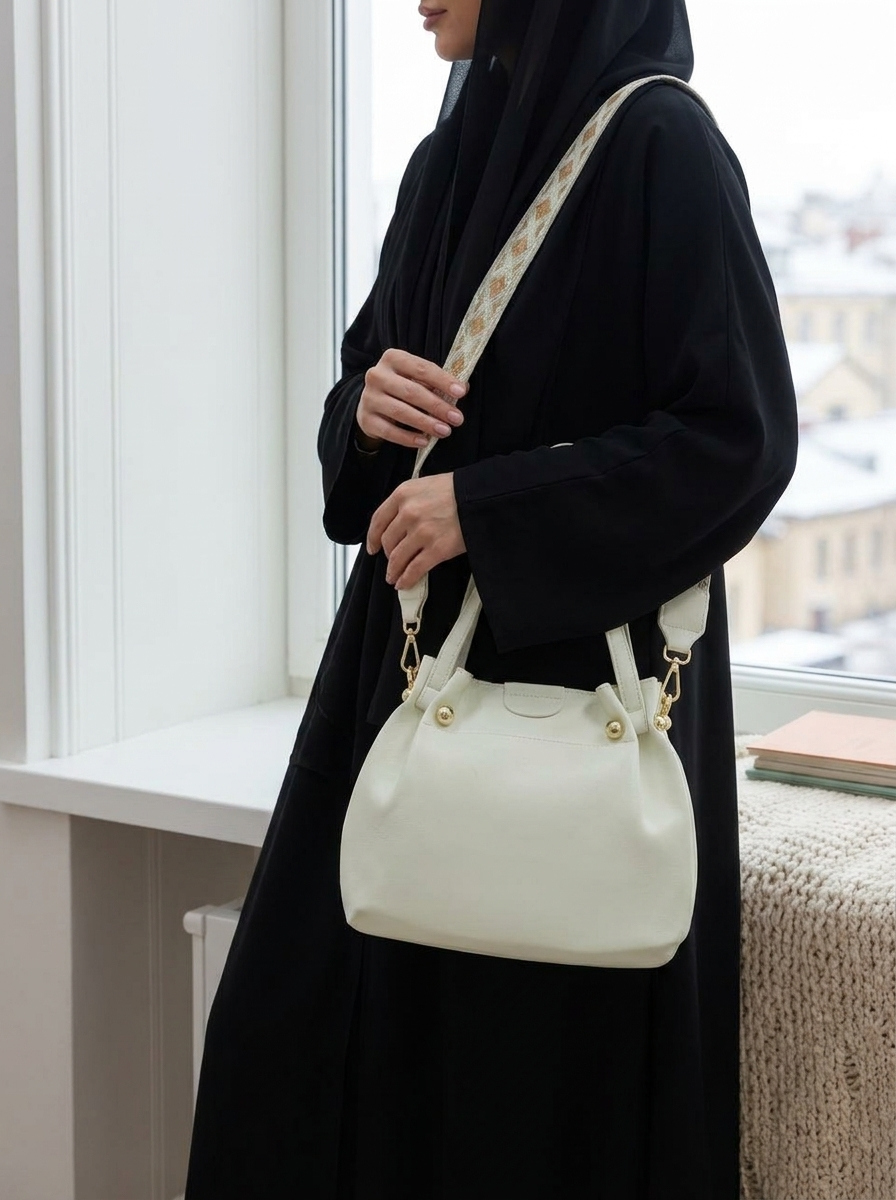 Elegant Small Tote Handbag for Women – Soft Leather Shoulder Bag with Detachable Scarf Accent