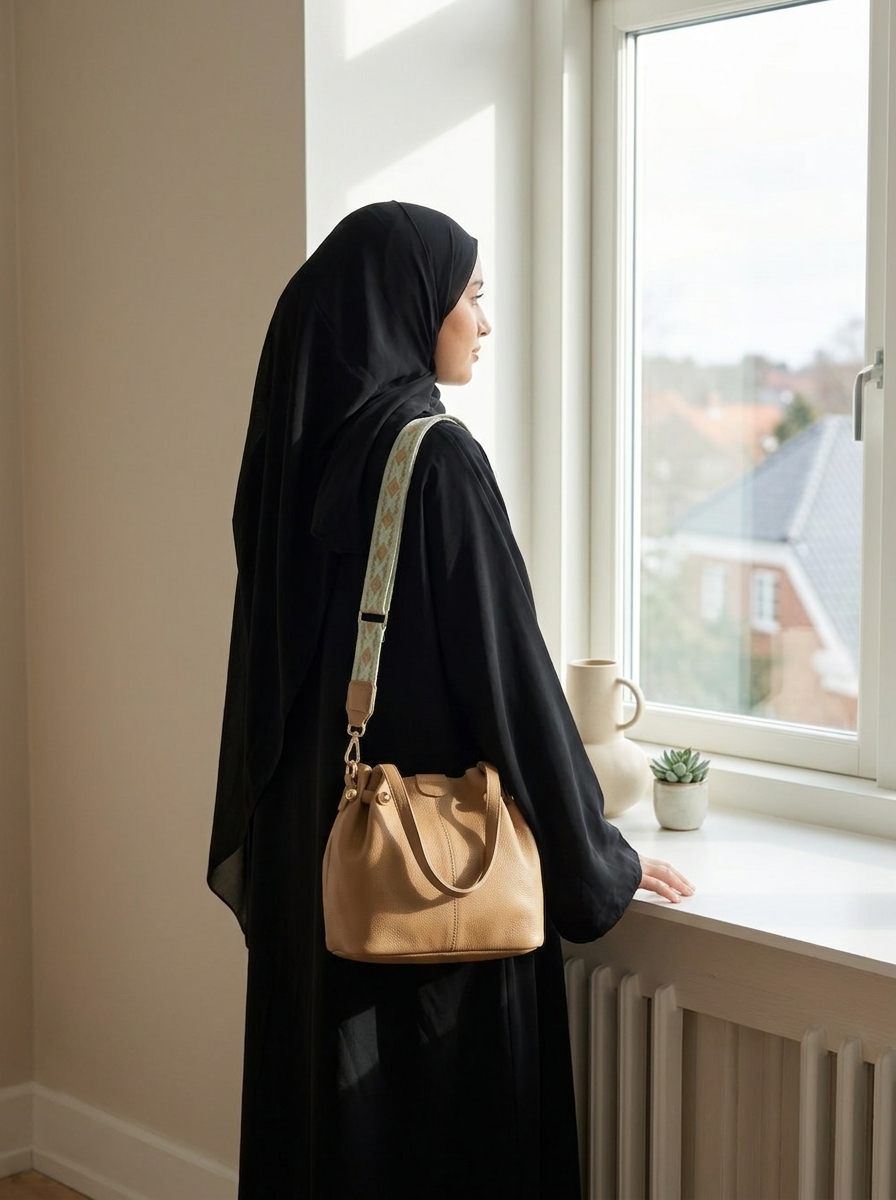 Elegant Small Tote Handbag for Women – Soft Leather Shoulder Bag with Detachable Scarf Accent