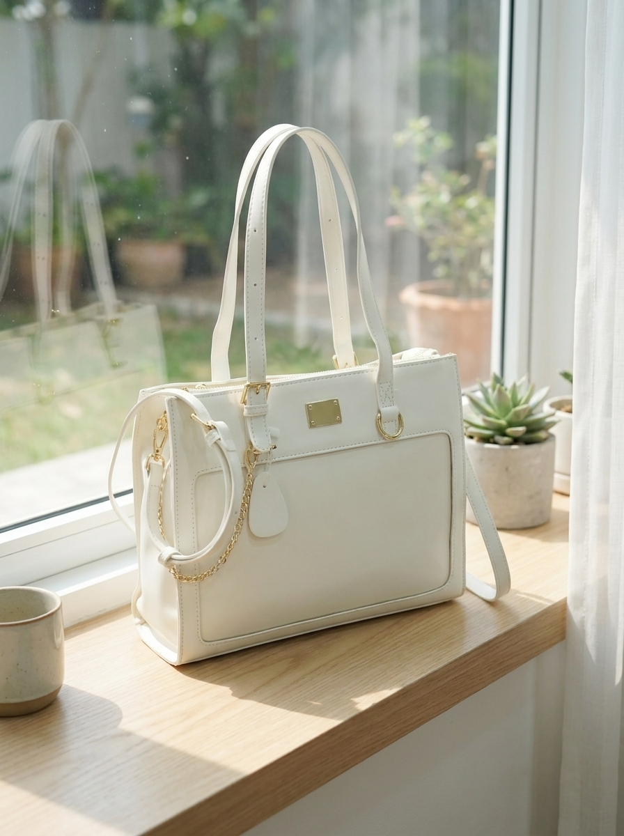 Elegant Transparent Panel Tote Bag for Women – Structured Shoulder Handbag