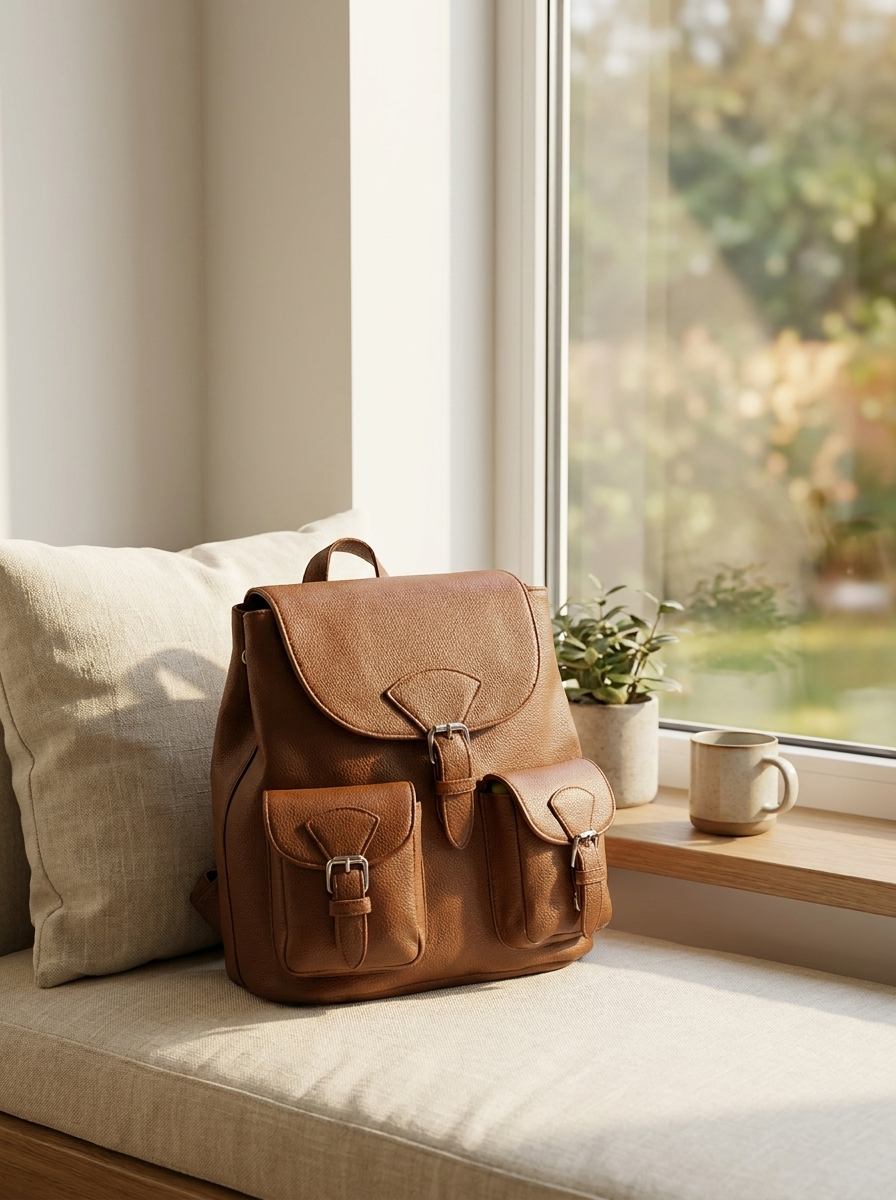 Classic Multi-Pocket Everyday Backpack | Lightweight Faux Leather Rucksack & Travel Daypack