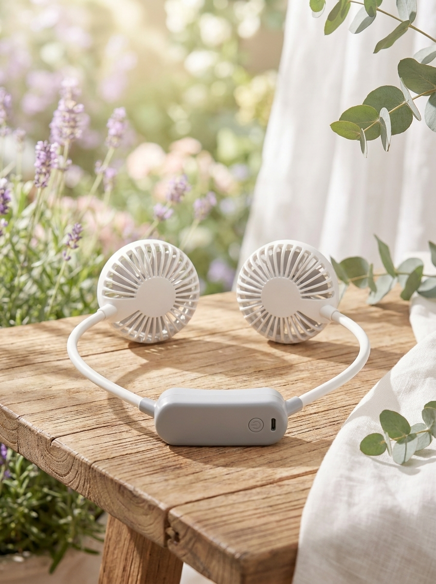 Cute Cat Ear Wearable Neck Fan – Hands-Free Portable Dual Cooling Fan