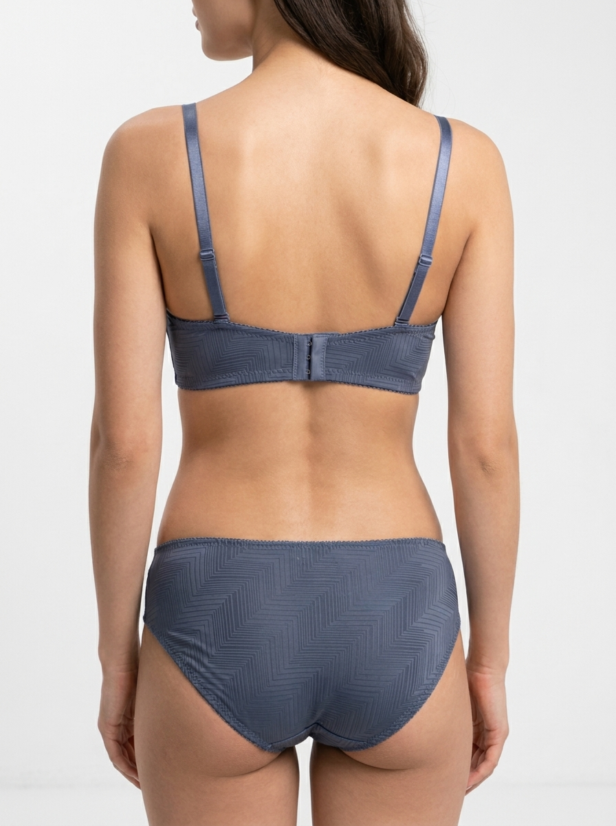 Chevron Textured Lingerie Set – Matching Underwire Bra and Lace-Trim Briefs