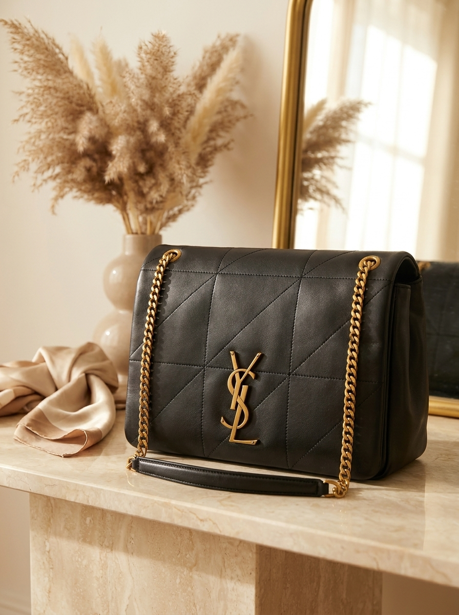 Leather Shoulder Bag with Gold tone Chain – Elegant Crossbody Purse for Women