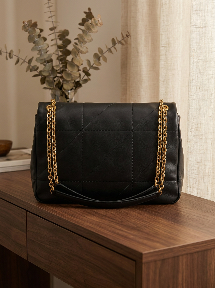 Leather Shoulder Bag with Gold tone Chain – Elegant Crossbody Purse for Women