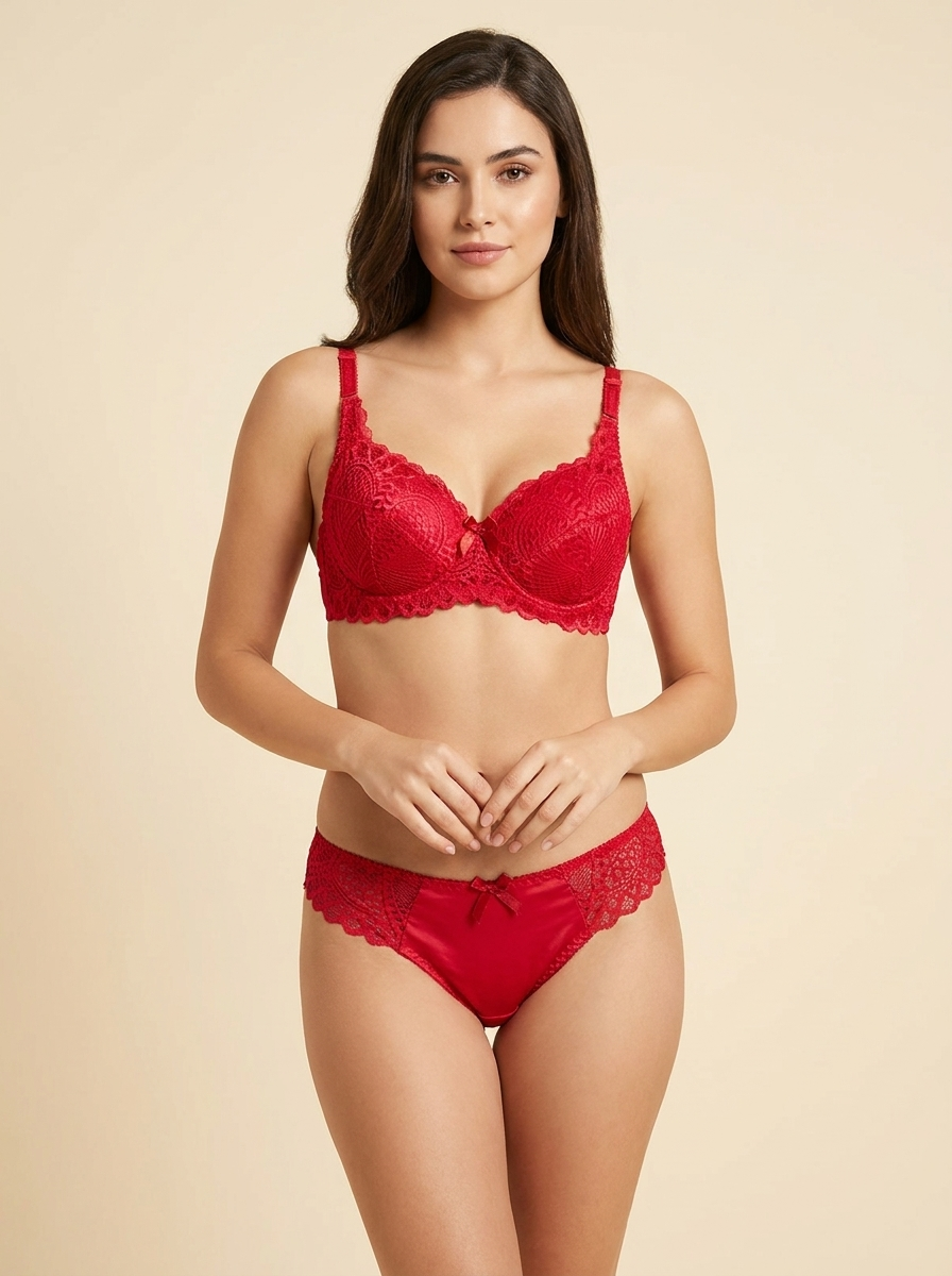 Women's Lace Underwire Bra and Matching Panty Lingerie Set