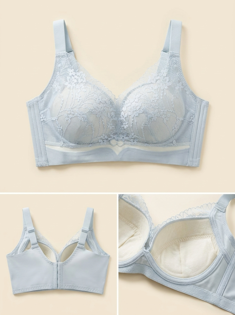 Women's Full Coverage Wireless Lace Bra – Back Smoothing Comfort Bralette
