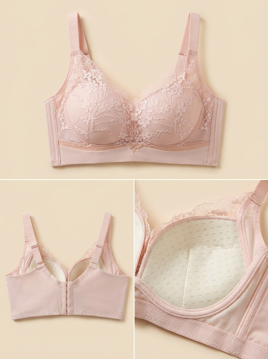 Women's Full Coverage Wireless Lace Bra – Back Smoothing Comfort Bralette