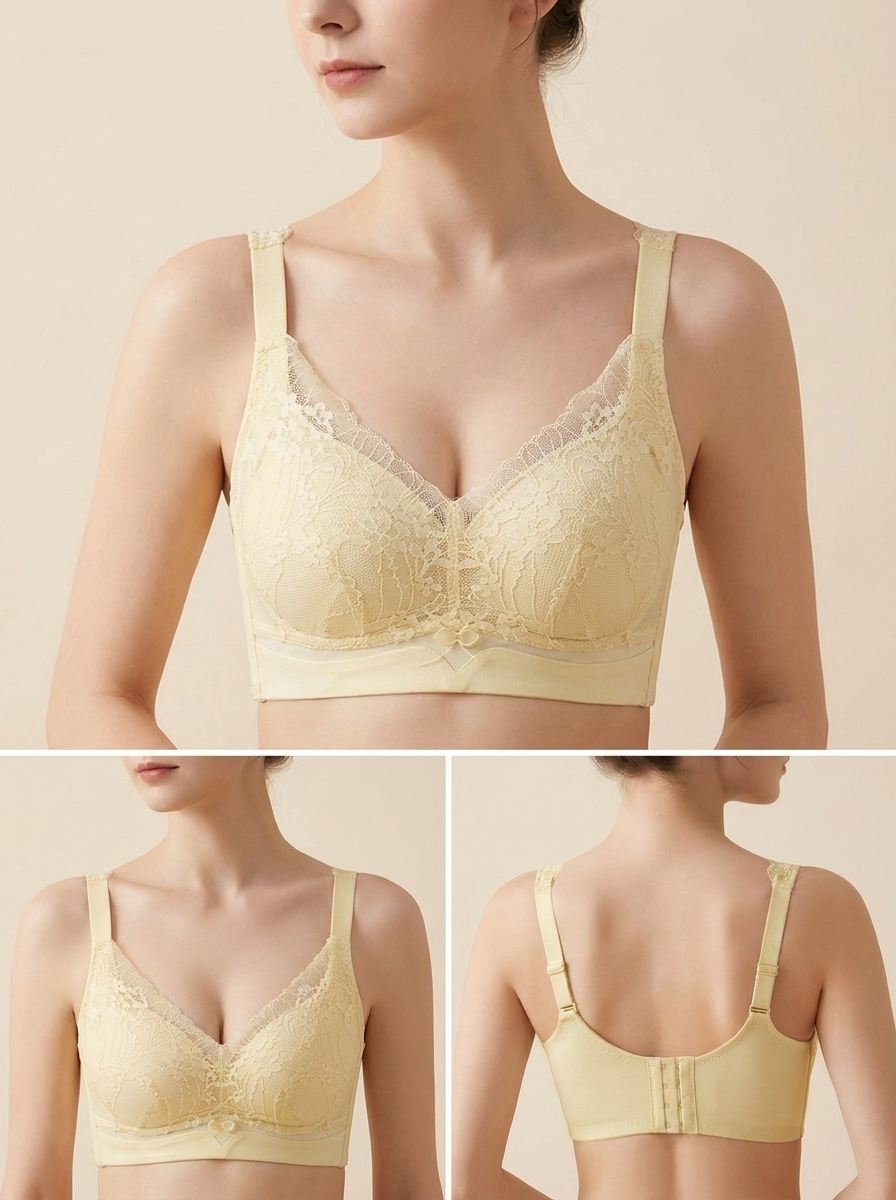 Women's Full Coverage Wireless Lace Bra – Back Smoothing Comfort Bralette