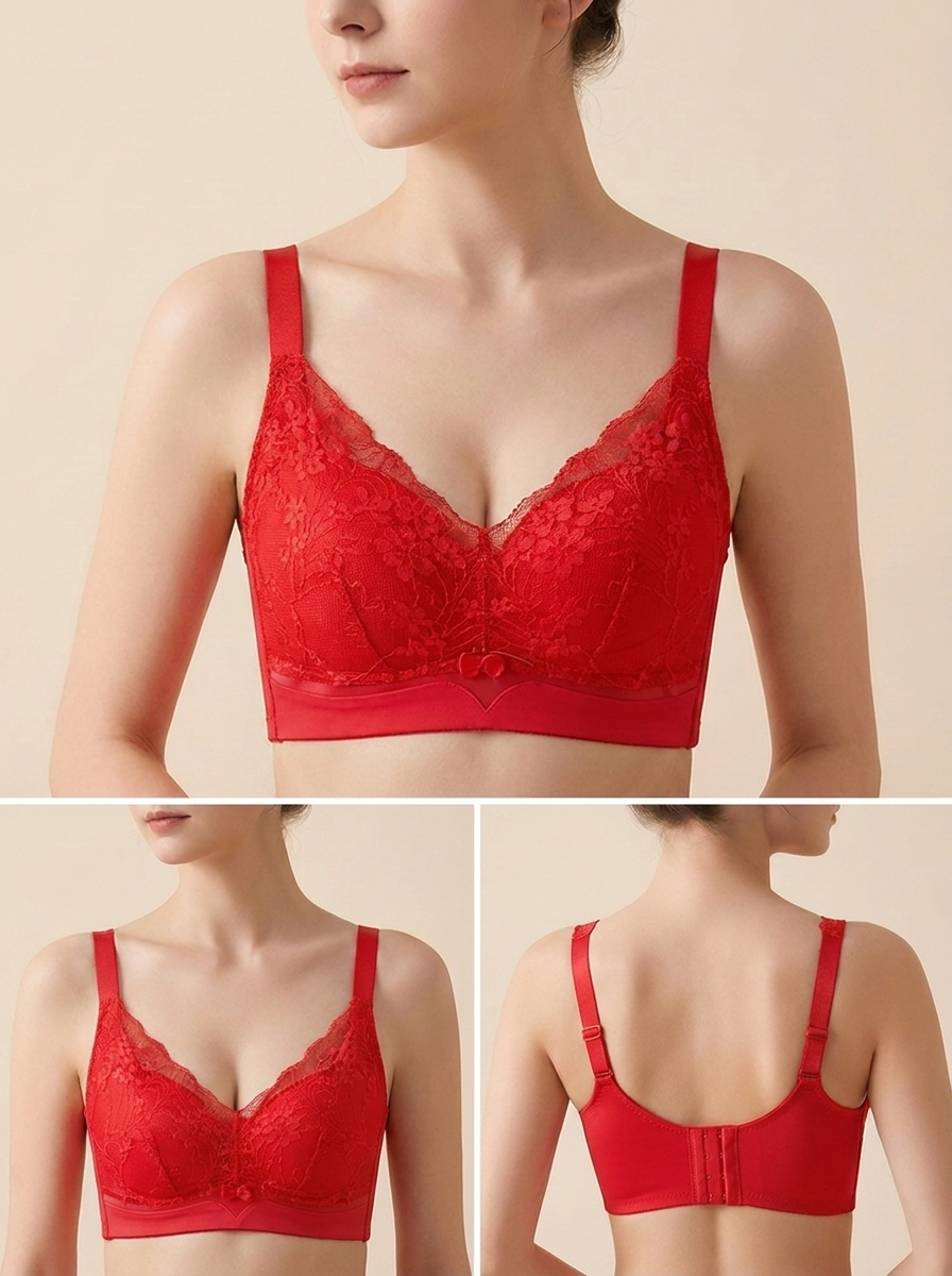 Women's Full Coverage Wireless Lace Bra – Back Smoothing Comfort Bralette
