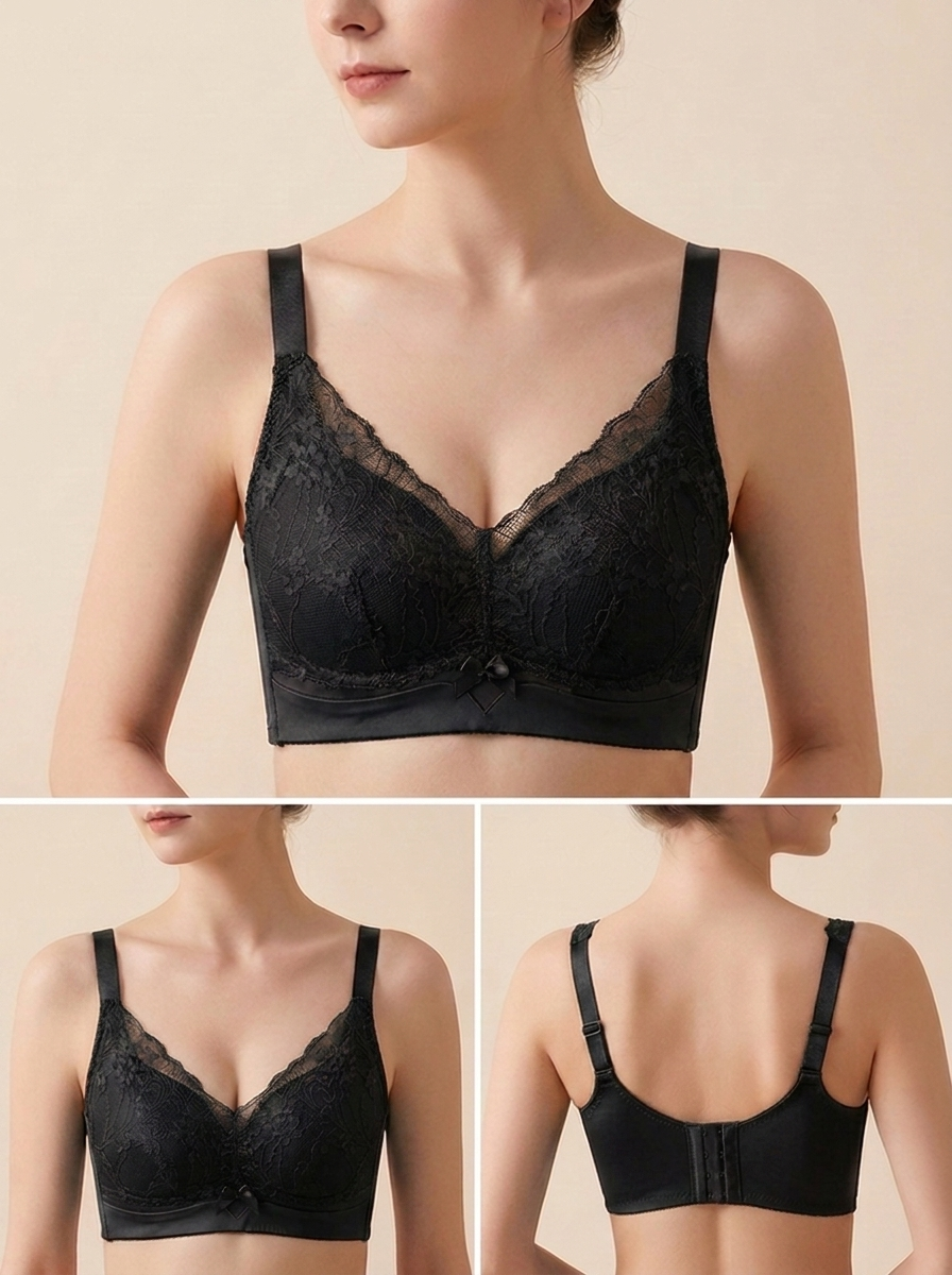 Women's Full Coverage Wireless Lace Bra – Back Smoothing Comfort Bralette