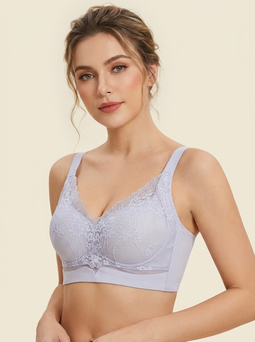 Women's Full Coverage Wireless Lace Bra – Back Smoothing Comfort Bralette