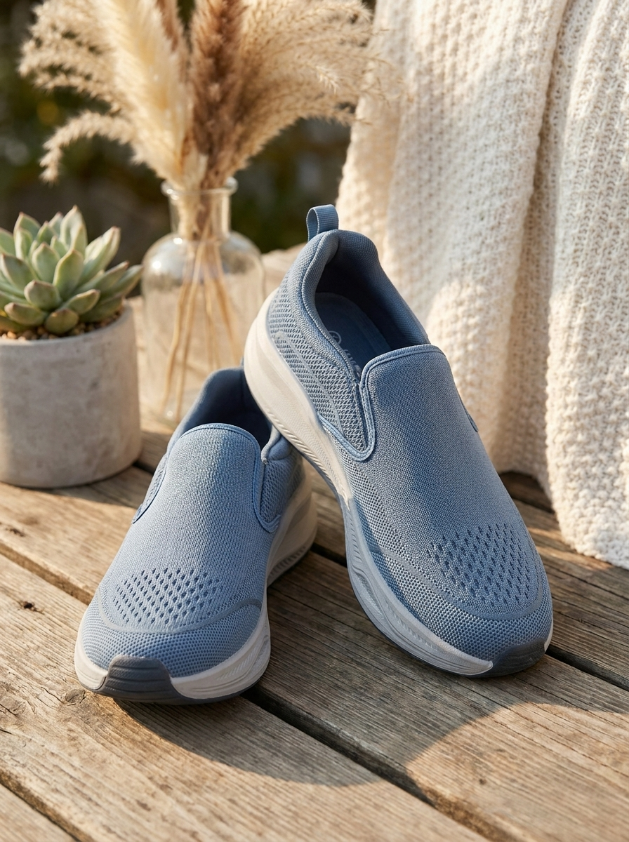 Men's Slip-On Knit Walking Shoes – Breathable Laceless Casual Sneakers