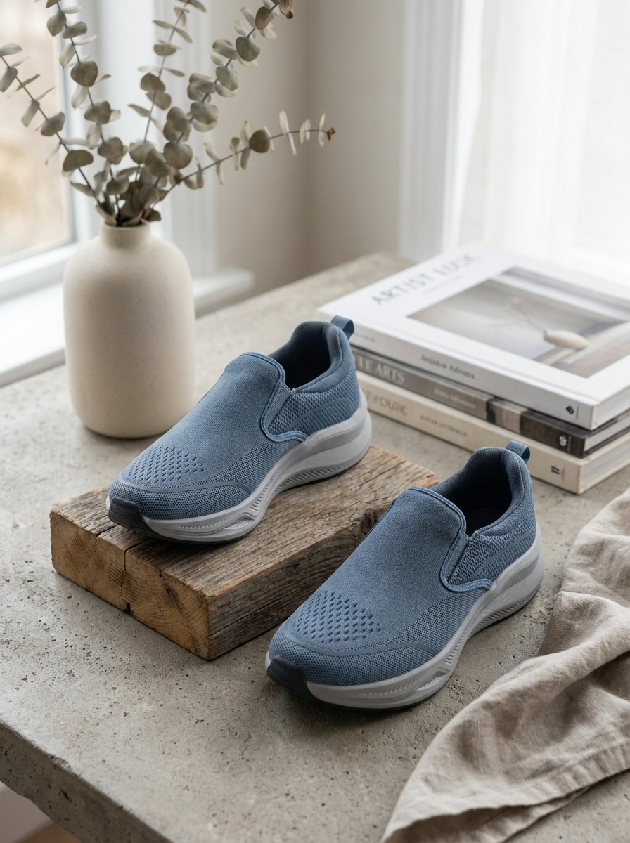 Men's Slip-On Knit Walking Shoes – Breathable Laceless Casual Sneakers