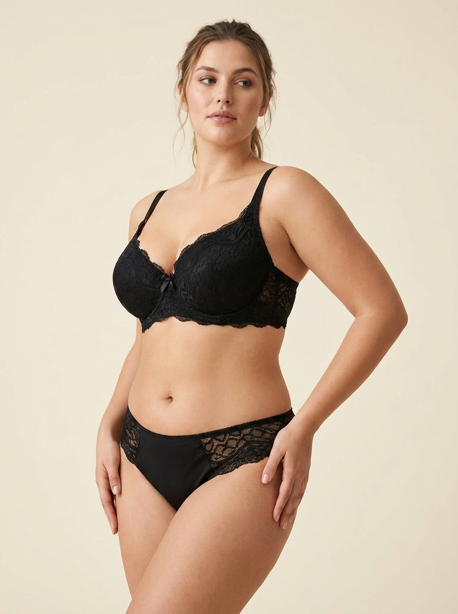 Women's Lace Underwire Bra and Matching Panty Lingerie Set – Sheer Leaf Motif Bralette &amp; Briefs&nbsp;