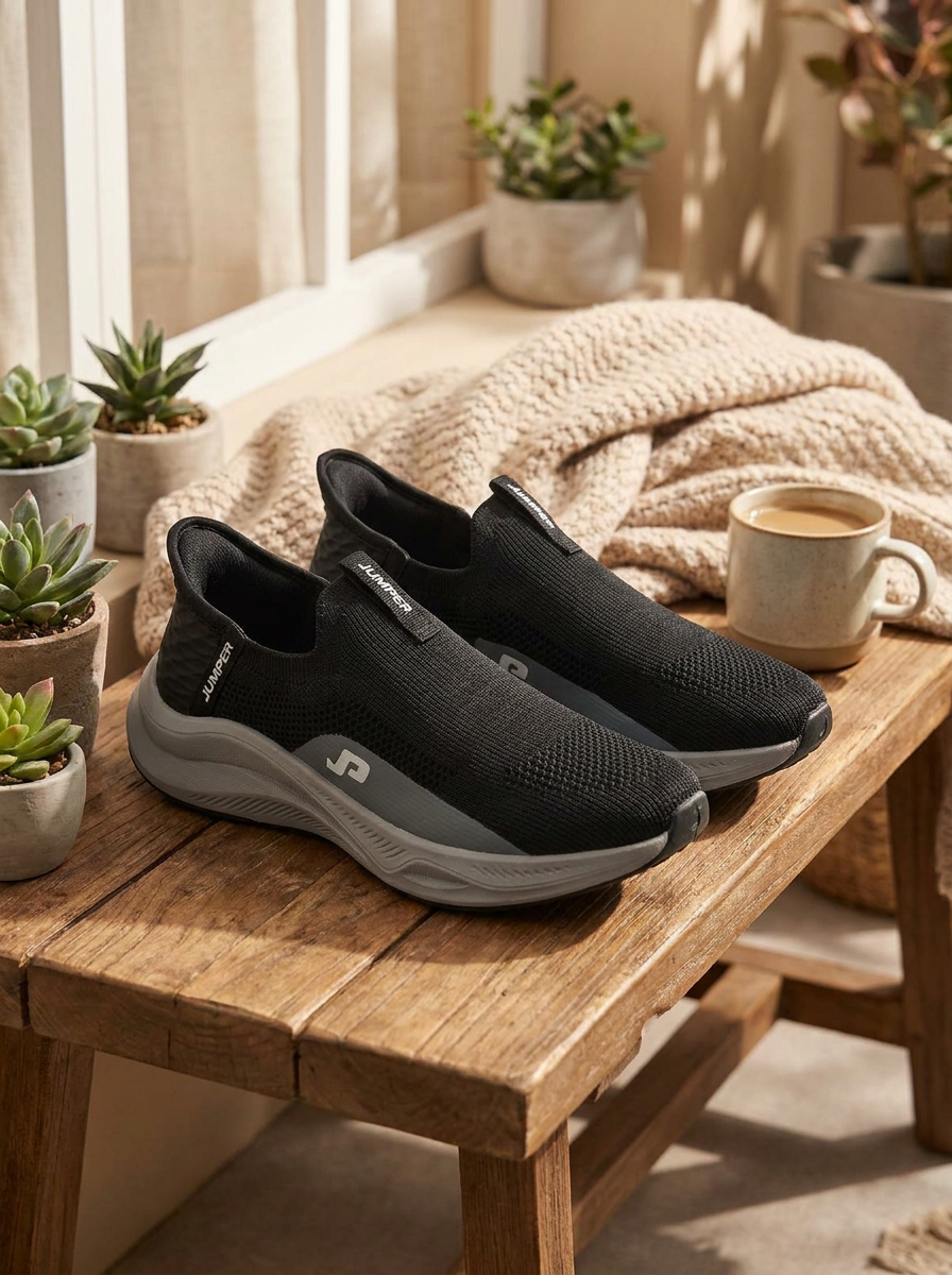 Jumper Slip-On Knit Sneakers for Men | Structured Grey Sole | Lightweight Casual Shoes