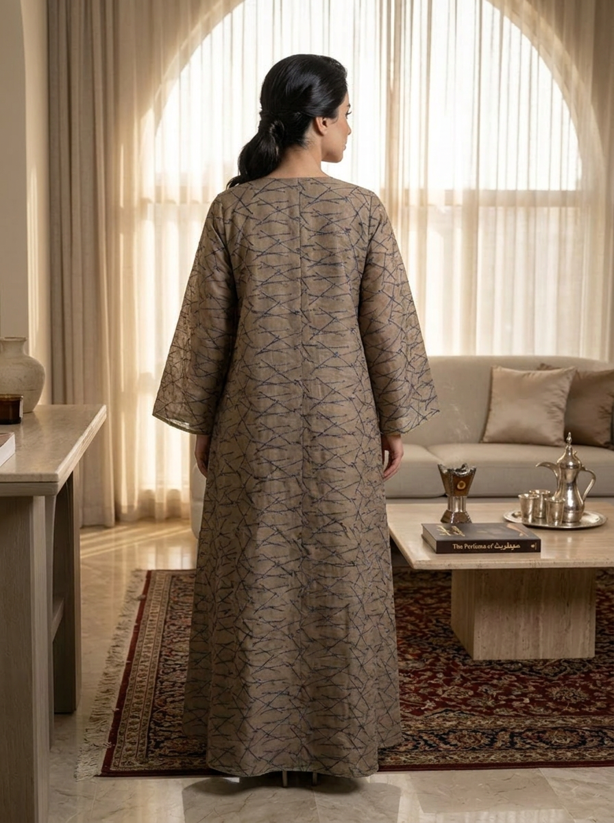 Crepe Dress with Multicolour Beaded Floral Applique & Abstract Branch – FineLook
