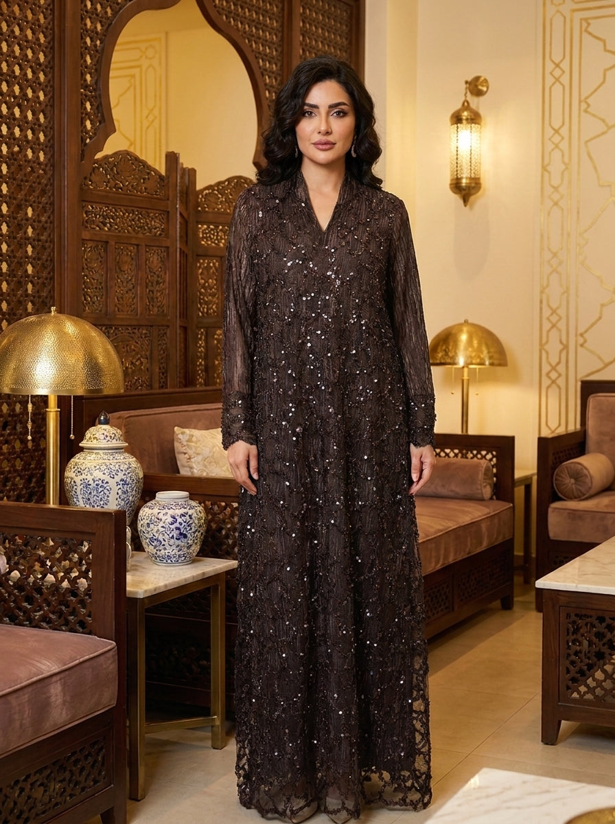 Luxury Sequin Embellished Maxi Kaftan Dress for Women – Elegant Modest Evening Gown