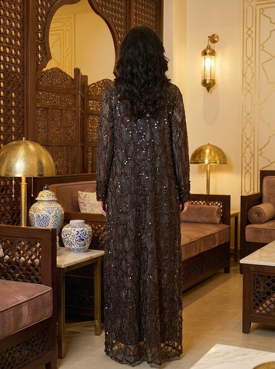 Luxury Sequin Embellished Maxi Kaftan Dress for Women – Elegant Modest Evening Gown