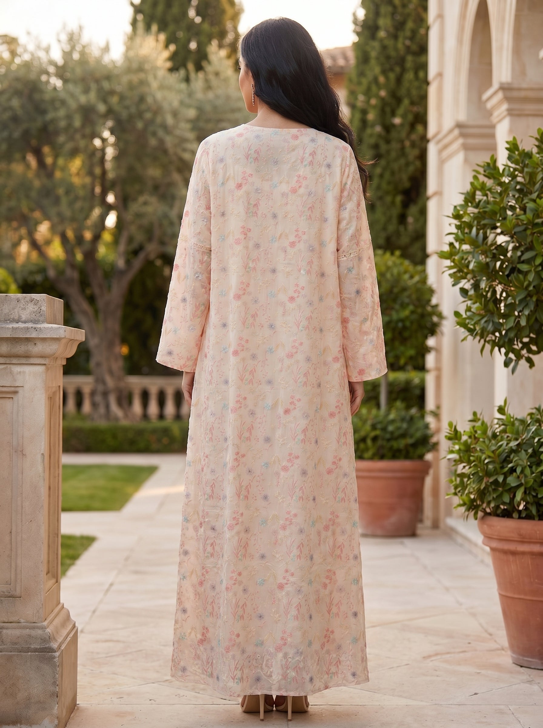pastel kaftan dress Pastel Pink Conversational Printed Kaftan Dress