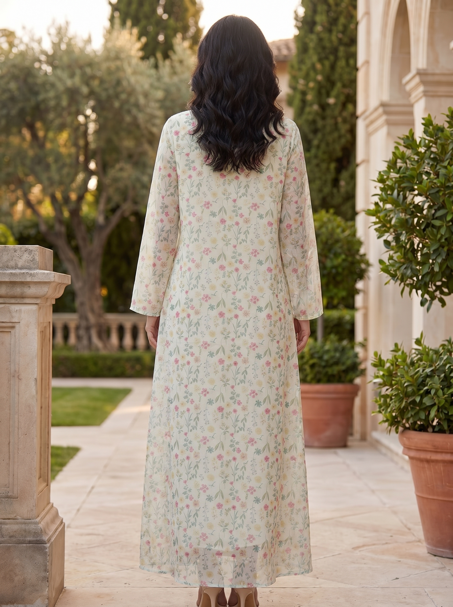 Elegant Floral Embroidered Modest Maxi Dress | Pastel Kaftan Jalabiya
