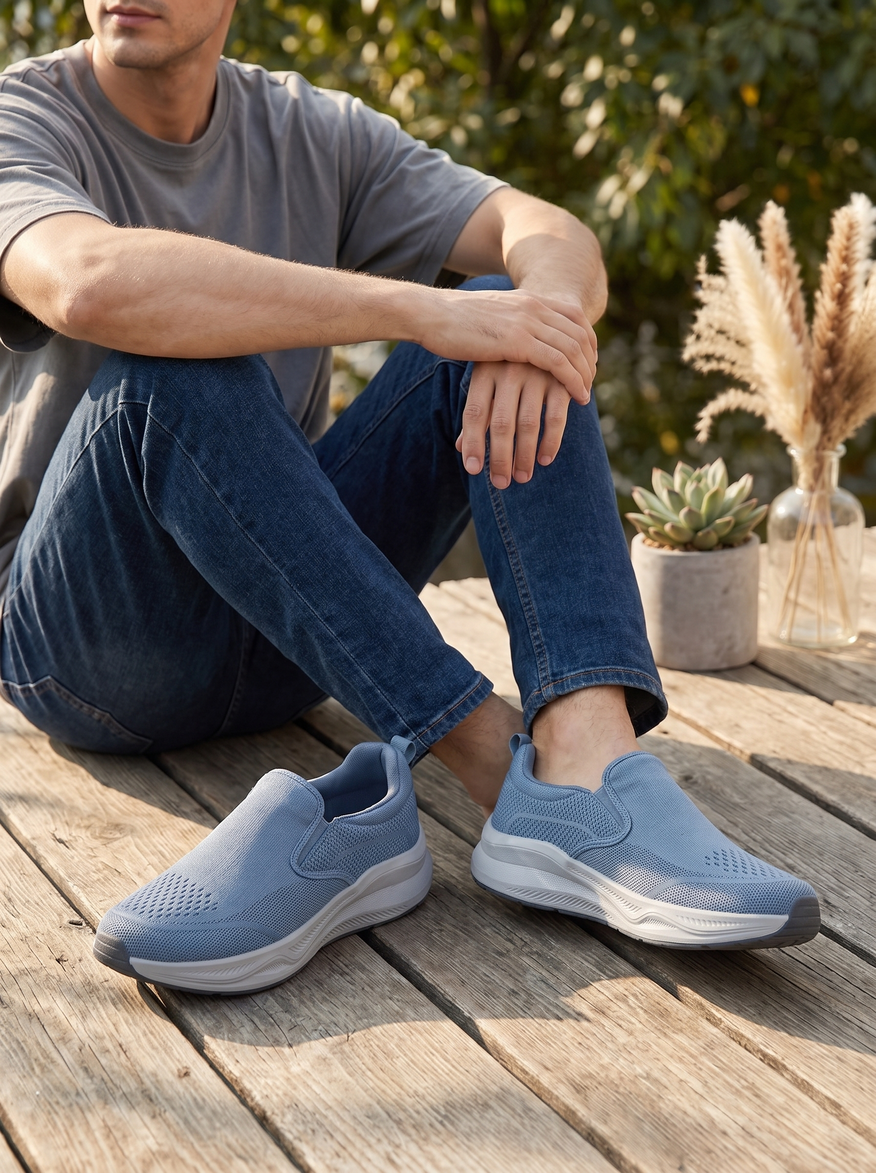 Men's Slip-On Knit Walking Shoes – Breathable Laceless Casual Sneakers