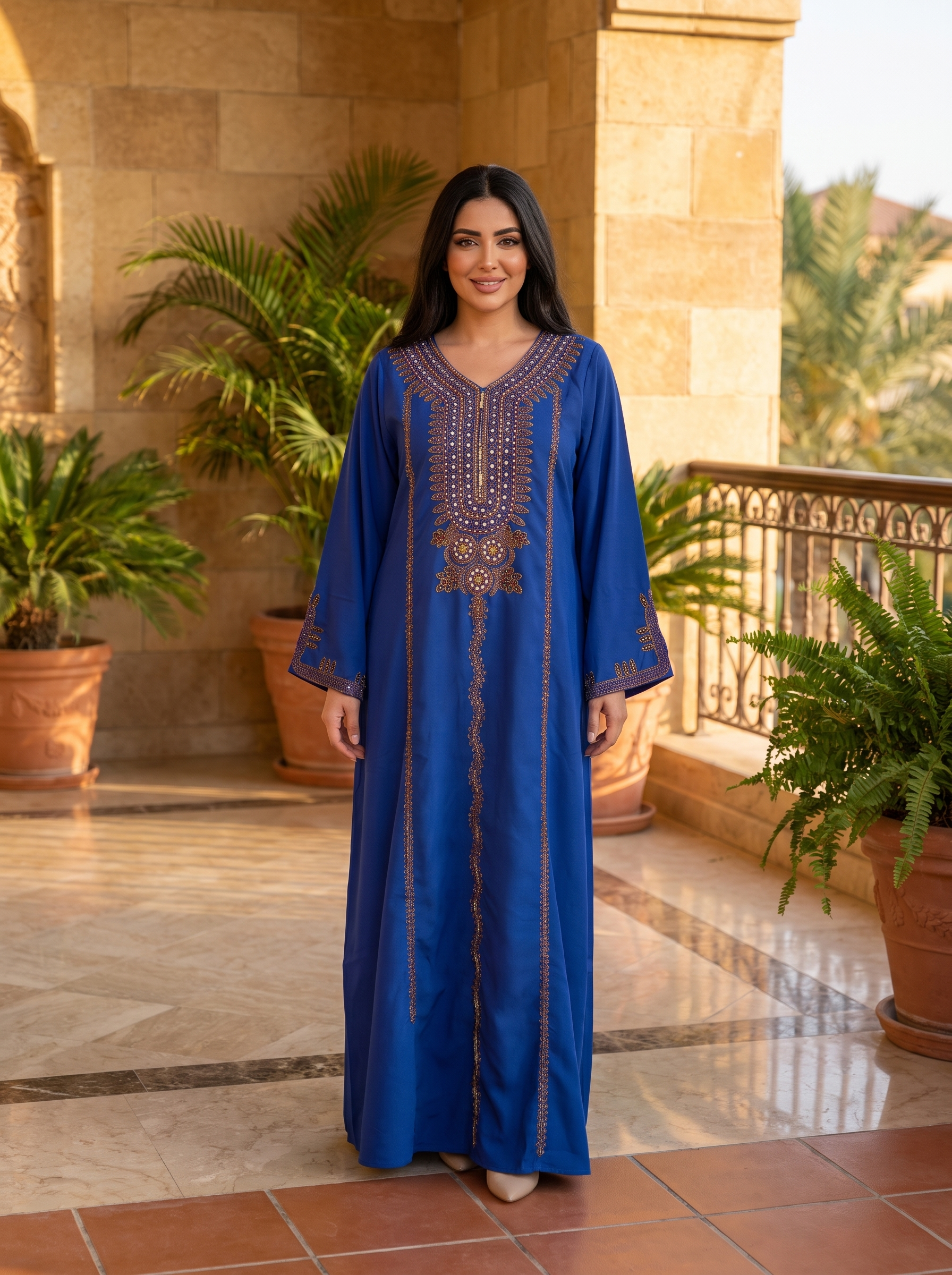 Silver Bead Floral Scattered Embroidered Jalabiya | Mandarin Collar Chiffon Kaftan Maxi Dress (Copy) (Copy) (Copy)