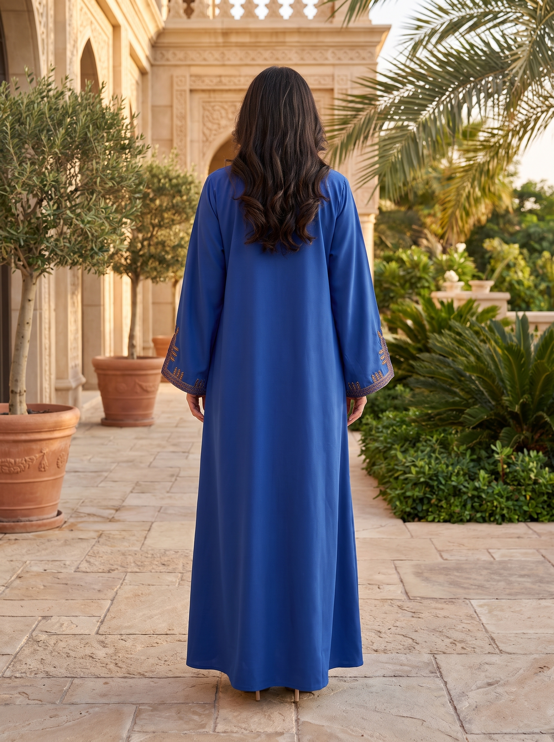 Silver Bead Floral Scattered Embroidered Jalabiya | Mandarin Collar Chiffon Kaftan Maxi Dress (Copy) (Copy) (Copy)