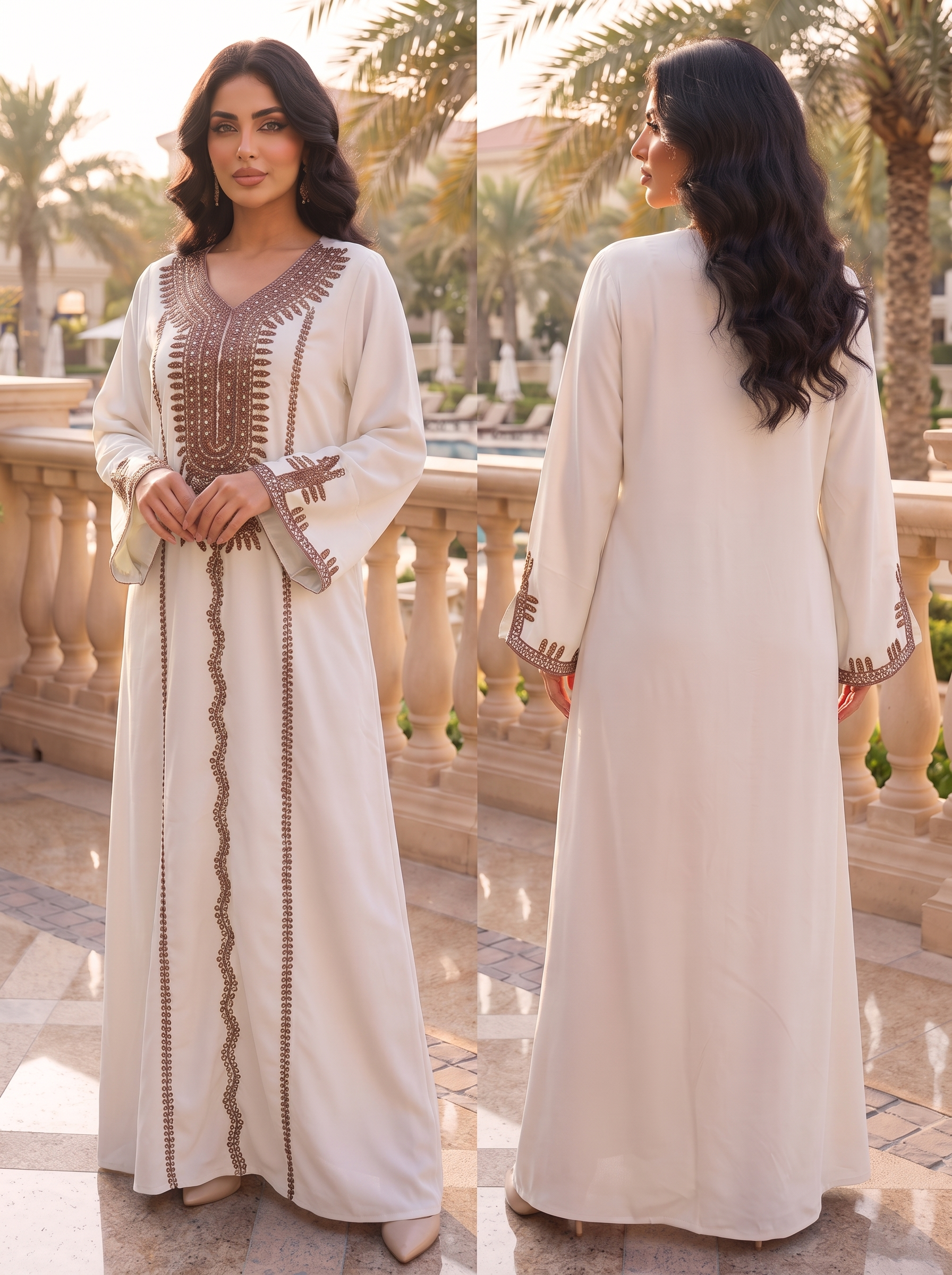 Silver Bead Floral Scattered Embroidered Jalabiya | Mandarin Collar Chiffon Kaftan Maxi Dress (Copy) (Copy) (Copy)