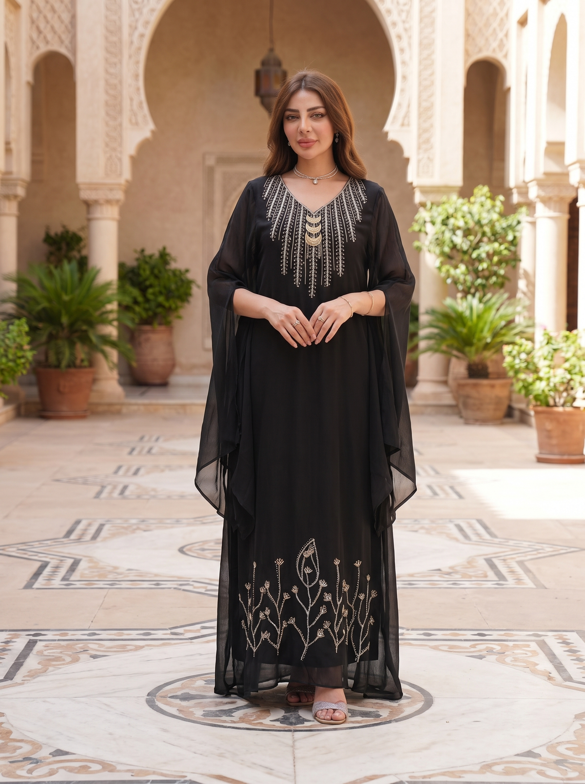 Women's Luxury Embellished Kaftan Maxi Dress with Beaded Embroidery – FineLook