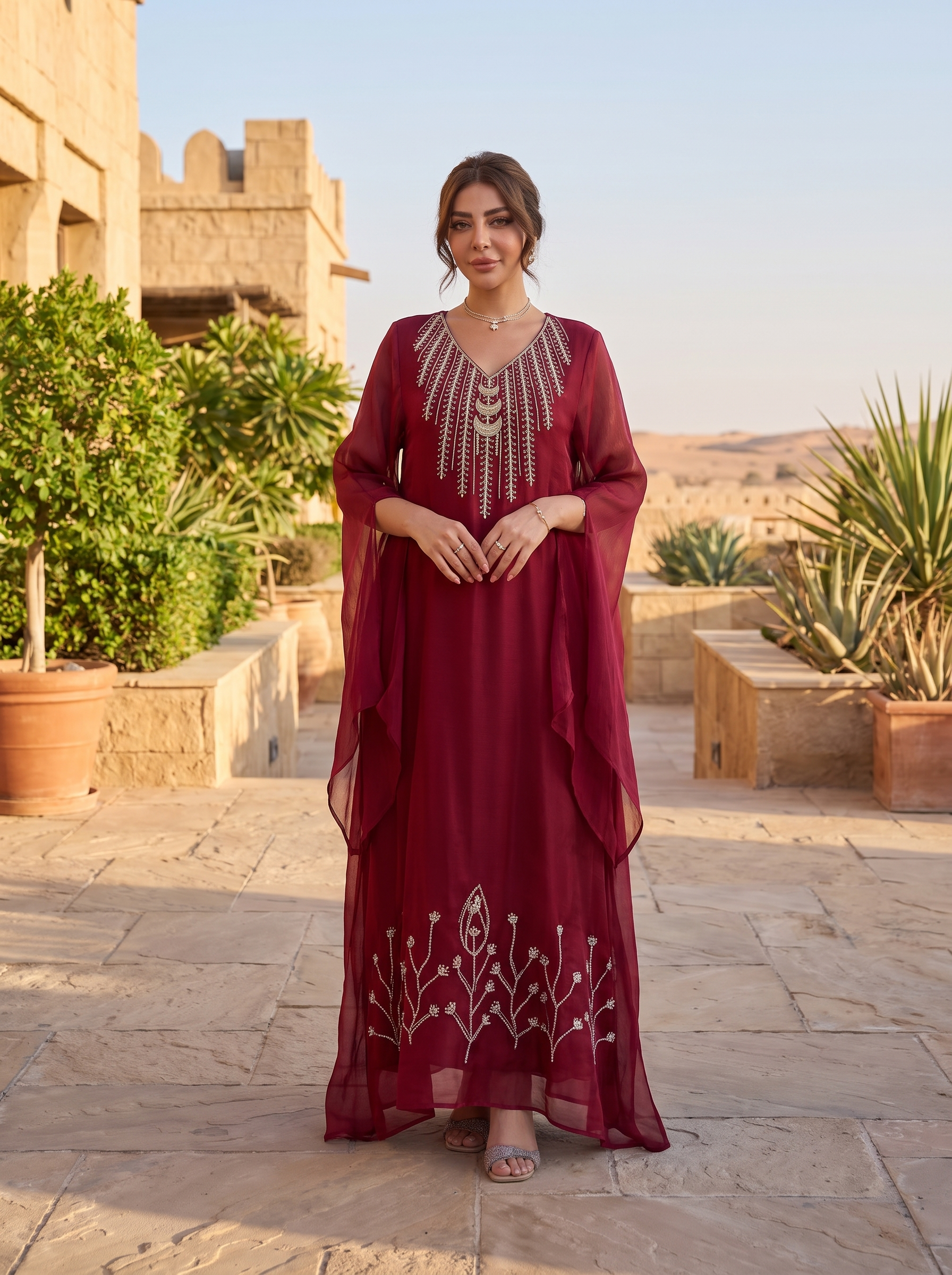 Women's Luxury Embellished Kaftan Maxi Dress with Beaded Embroidery
