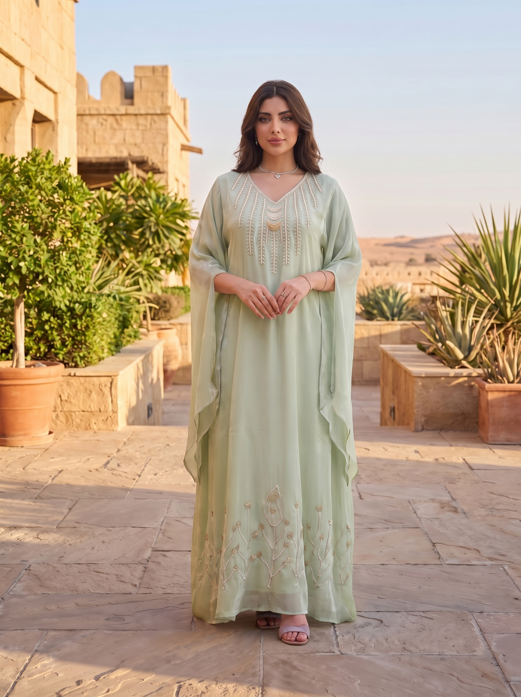 Women's Luxury Embellished Kaftan Maxi Dress with Beaded Embroidery