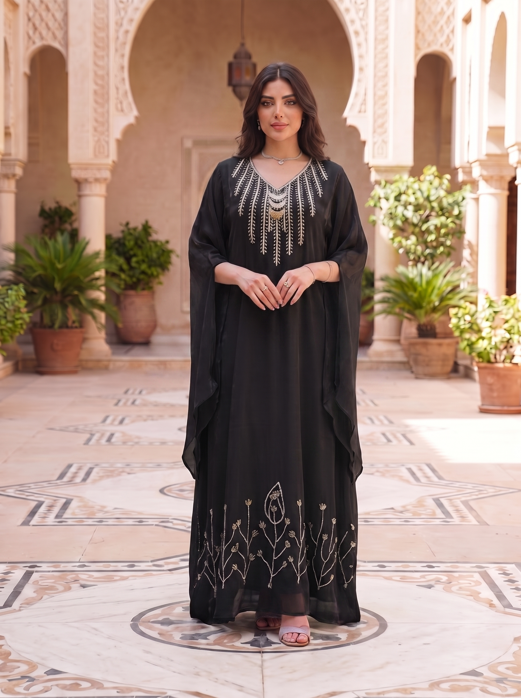Women's Luxury Embellished Kaftan Maxi Dress with Beaded Embroidery