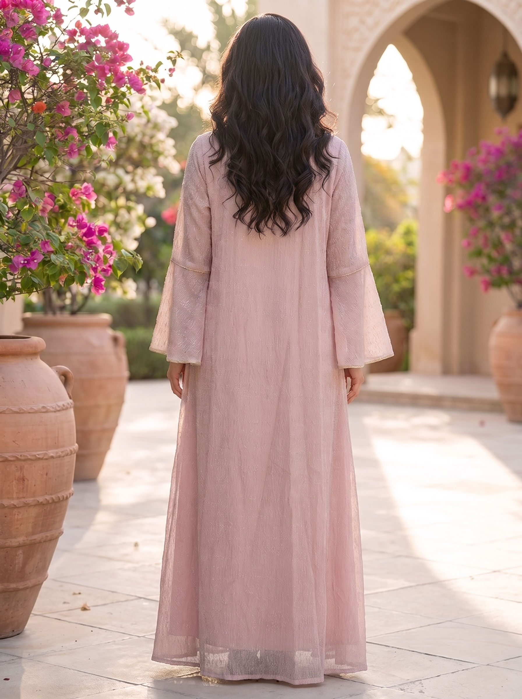 Shimmer Jalabiya with Black & Golden Sequin Floral Embroidery | Modest Maxi Dress
