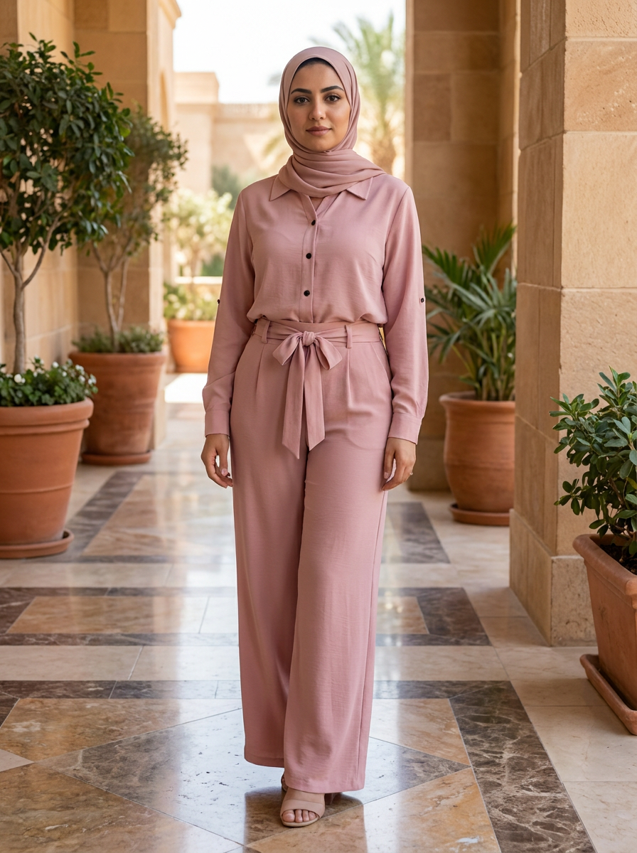 Women's Modest Belted Wide Leg Jumpsuit – Casual Short Sleeve One-Piece Outfit