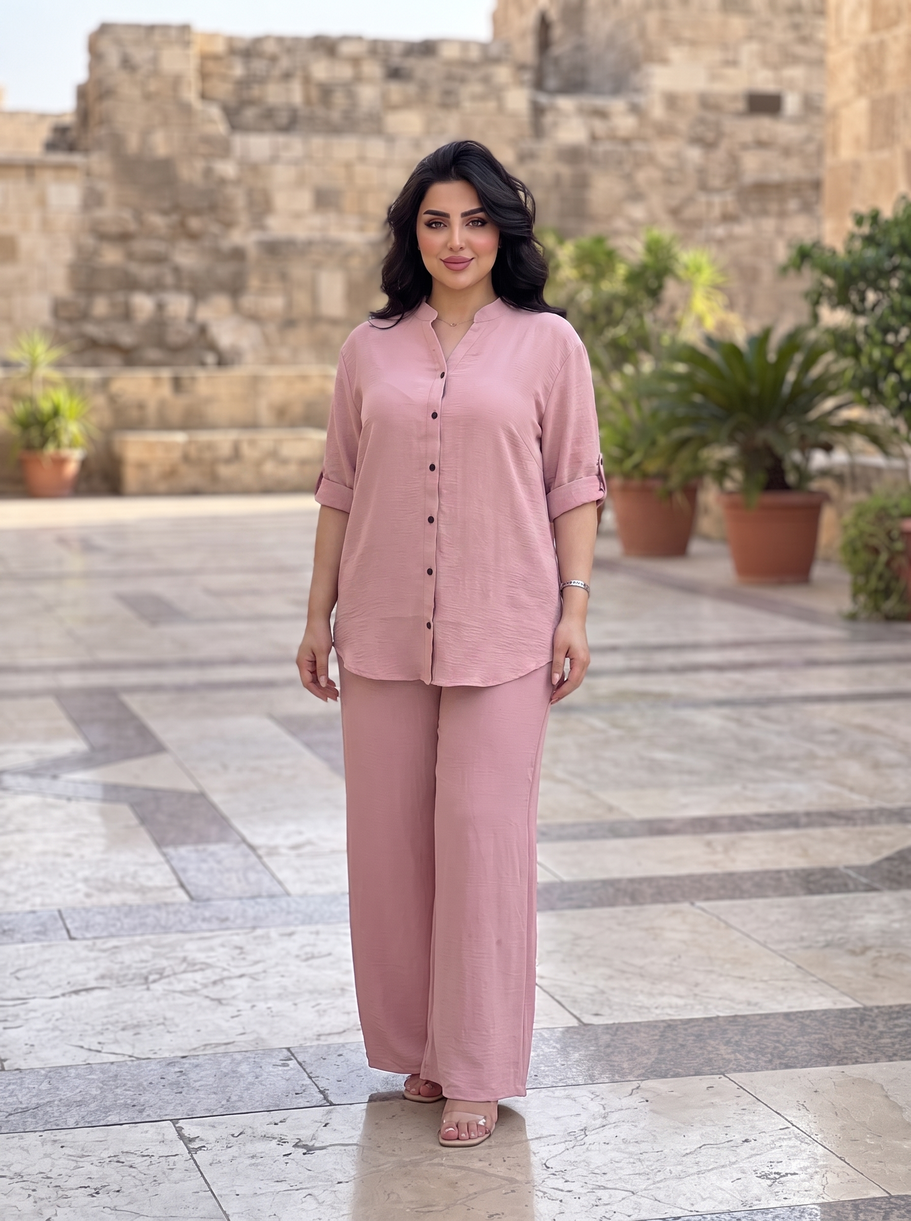 Women's Modest Belted Wide Leg Jumpsuit – Casual Short Sleeve One-Piece Outfit