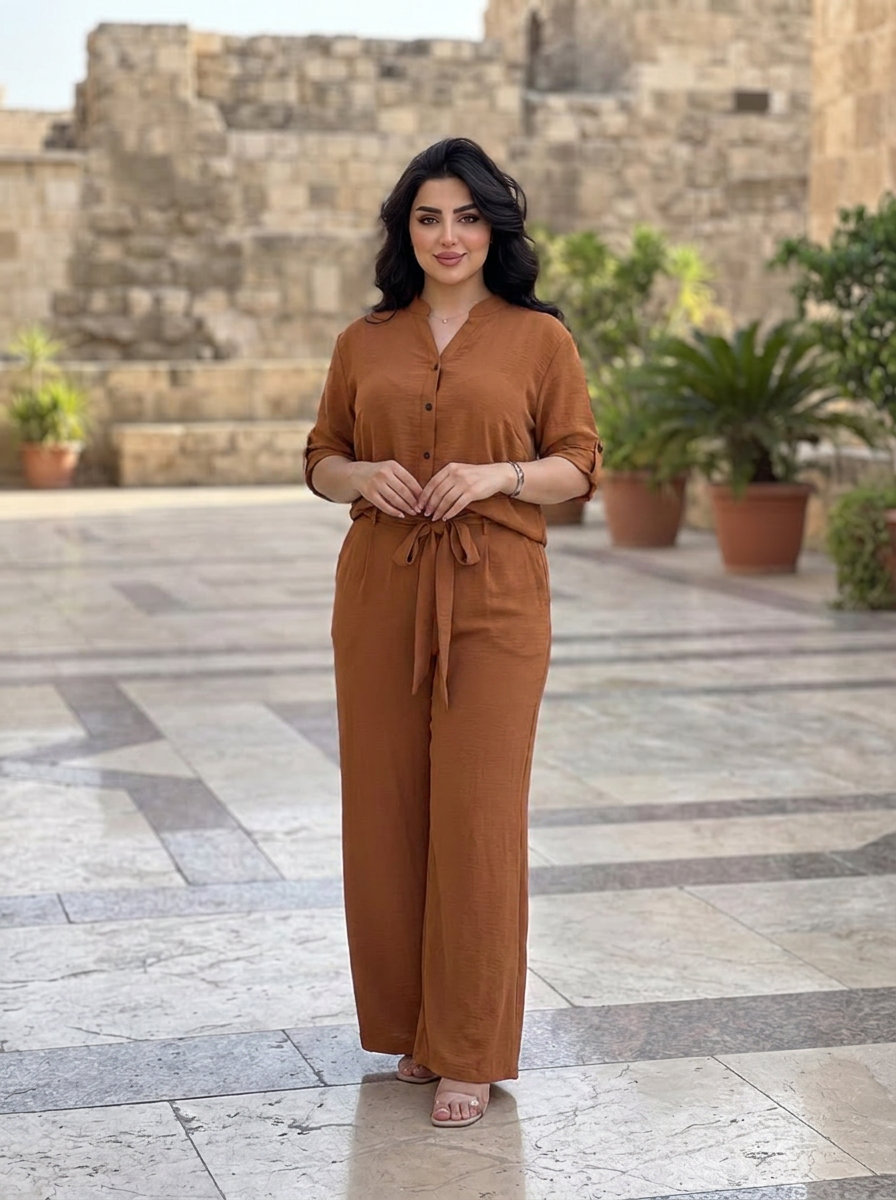 Women's Modest Belted Wide Leg Jumpsuit – Casual Short Sleeve One-Piece Outfit