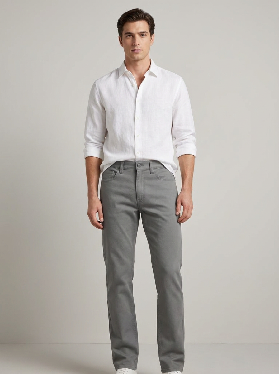 Men’s Slim-Straight Five-Pocket Chino Pants – Stretch Cotton Casual Smart Trousers