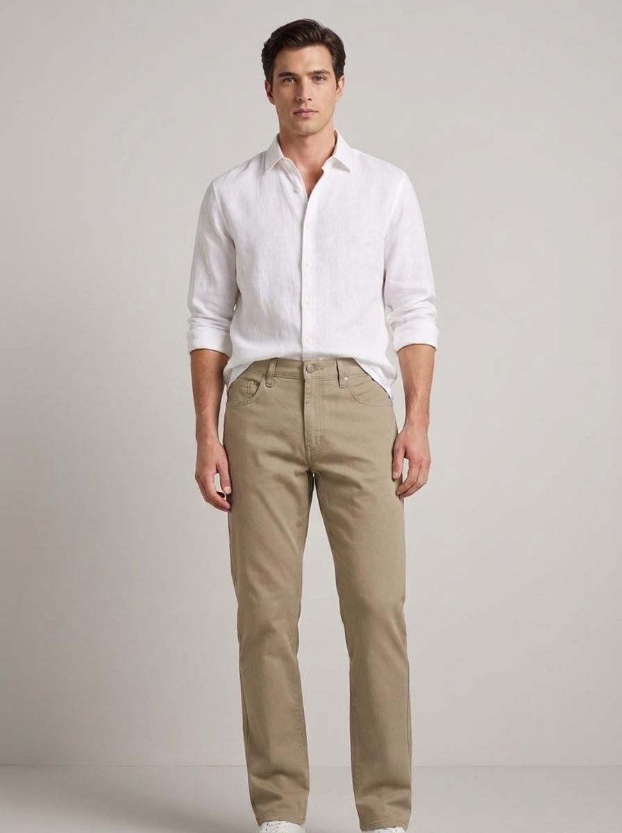 Men’s Slim-Straight Five-Pocket Chino Pants – Stretch Cotton Casual Smart Trousers