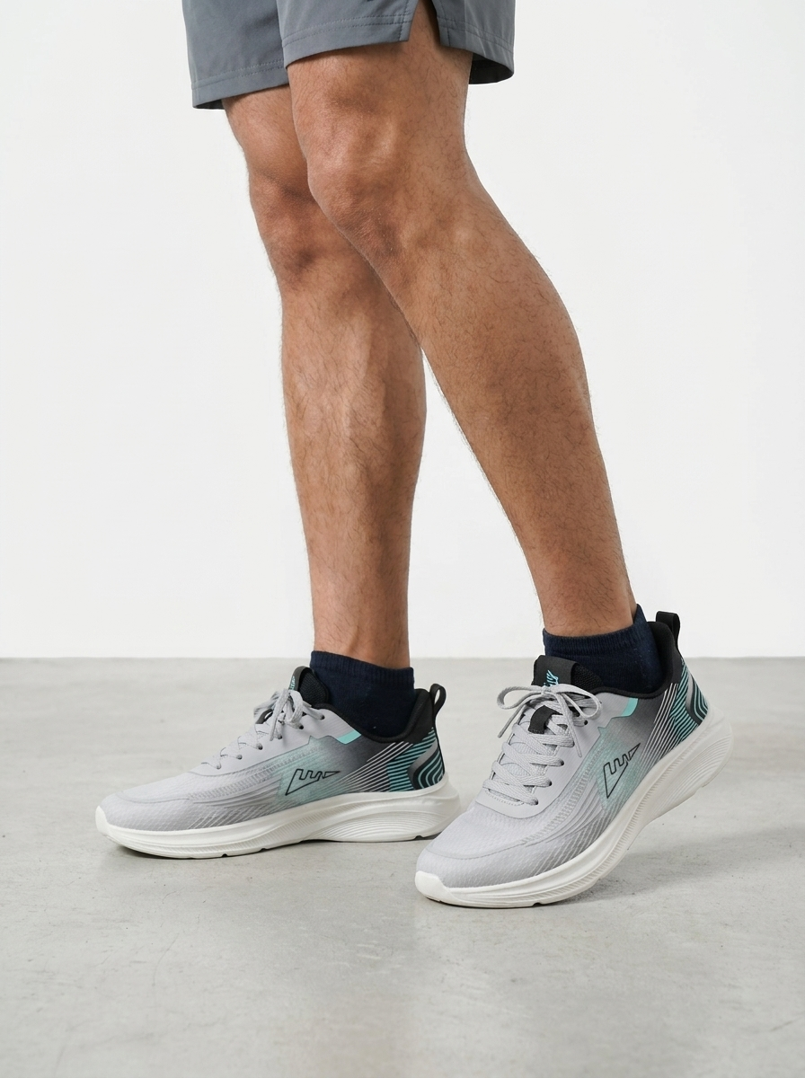 Men’s Performance Running Sneakers – Breathable Grey and Teal Gradient Athletic Training Shoes