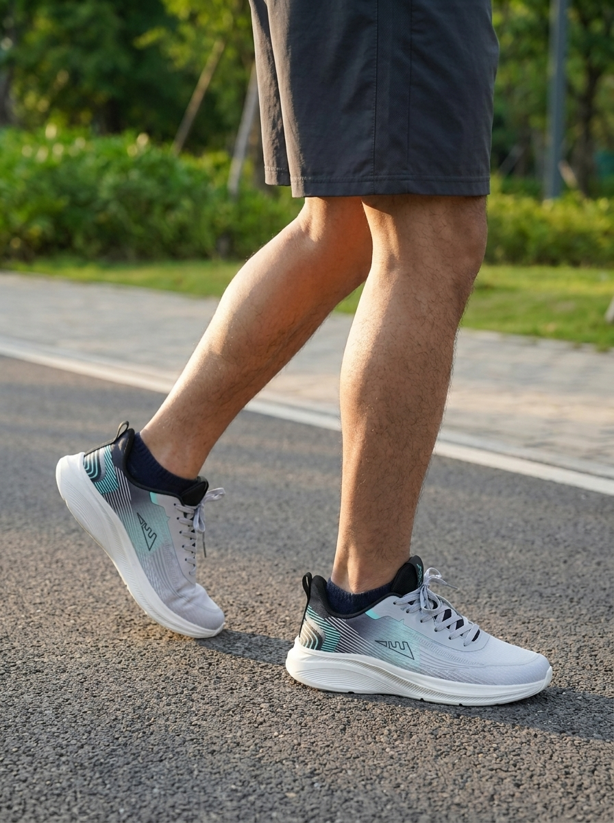 Men’s Performance Running Sneakers – Breathable Grey and Teal Gradient Athletic Training Shoes